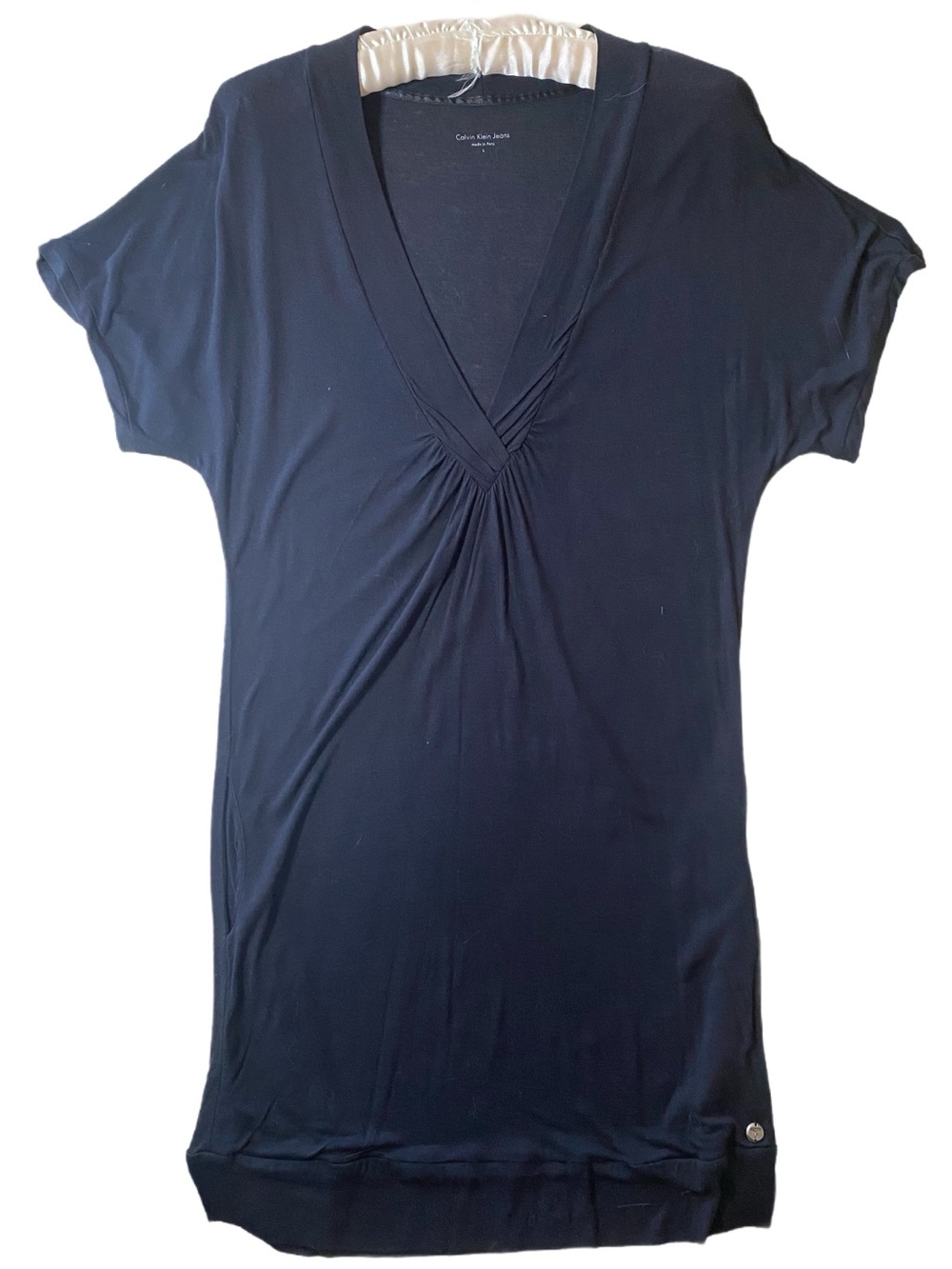 Calvin Klein Black V-Neck Short Sleeve T-shirt Dress Size L